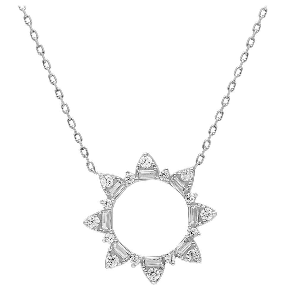 TJD 1 Carat Round
Baguette Diamond 14K White Gold Open Circle Designer Pendant