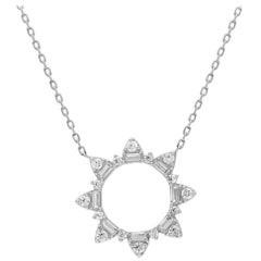 TJD 1 Carat Round
Baguette Diamond 14K White Gold Open Circle Designer Pendant