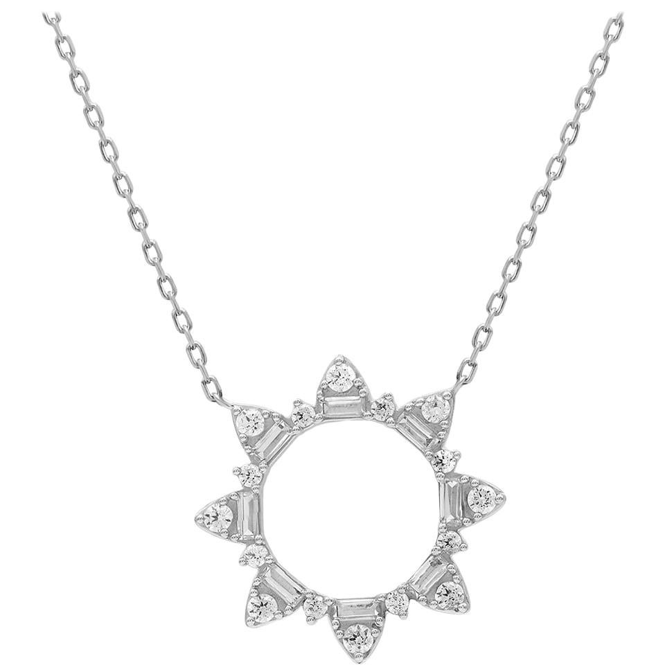 TJD Pendentif cercle ouvert en or blanc 14K avec diamants ronds et baguettes de 1 carat