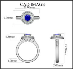 TJD 1 Carat Round & Baguette Diamond 18 Karat White Gold Fashion Halo Bridal Set