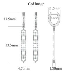 TJD 1 Carat Round & Baguette Diamond Bar 14 Karat White Gold Hoop Huggie Earings