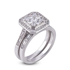 TJD 1 Carat Round, Baguette & Princess Diamond 14 Karat White Gold Fashion Ring