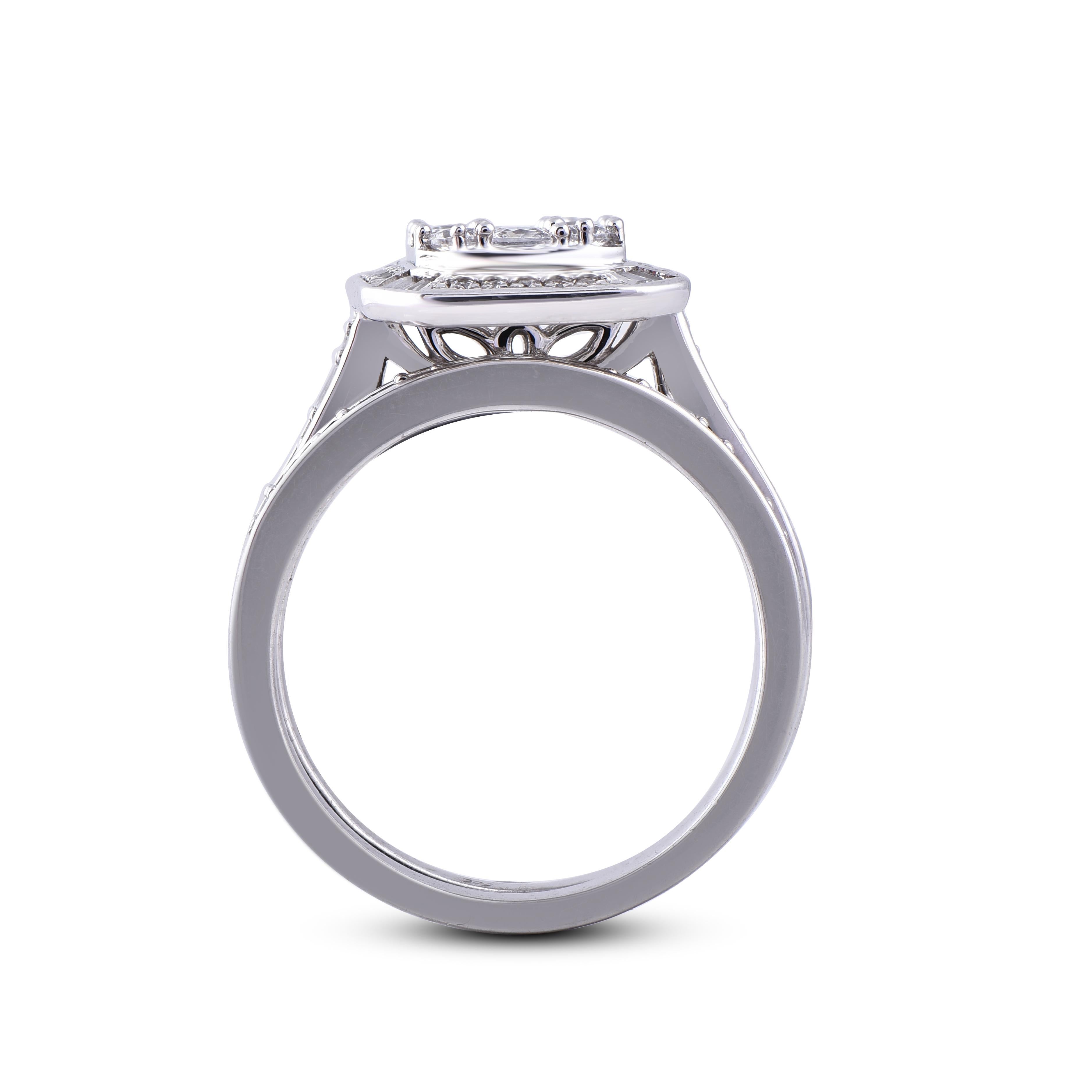 TJD 1 Carat Round, Baguette & Princess Diamond 14 Karat White Gold Fashion Ring In New Condition For Sale In New York, NY