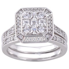 TJD 1 Carat Round, Baguette 
Princess Diamond 14 Karat White Gold Fashion Ring