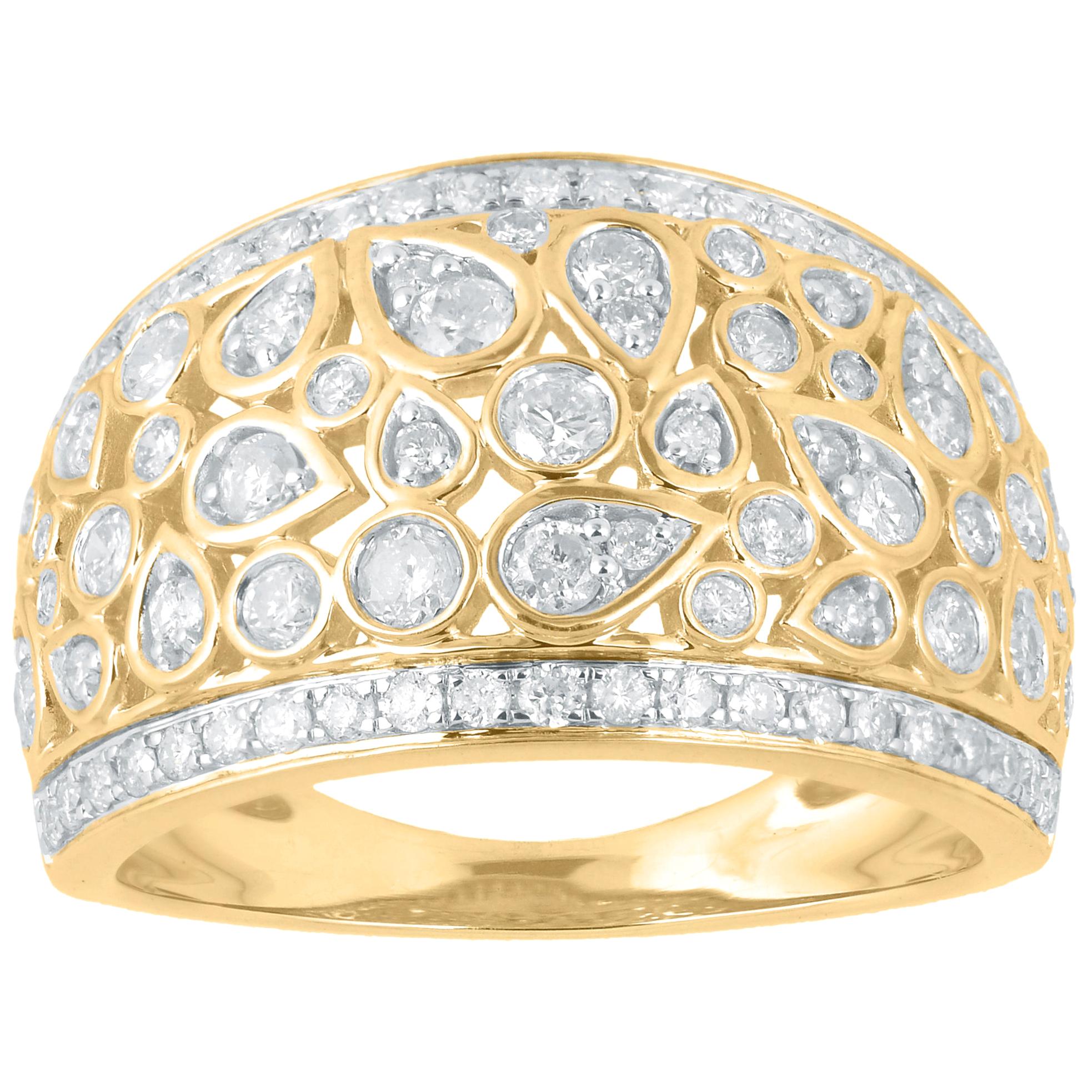 TJD 1.00 Carat Round Diamond 14 Karat Gold Wide Anniversary Wedding Band Ring For Sale