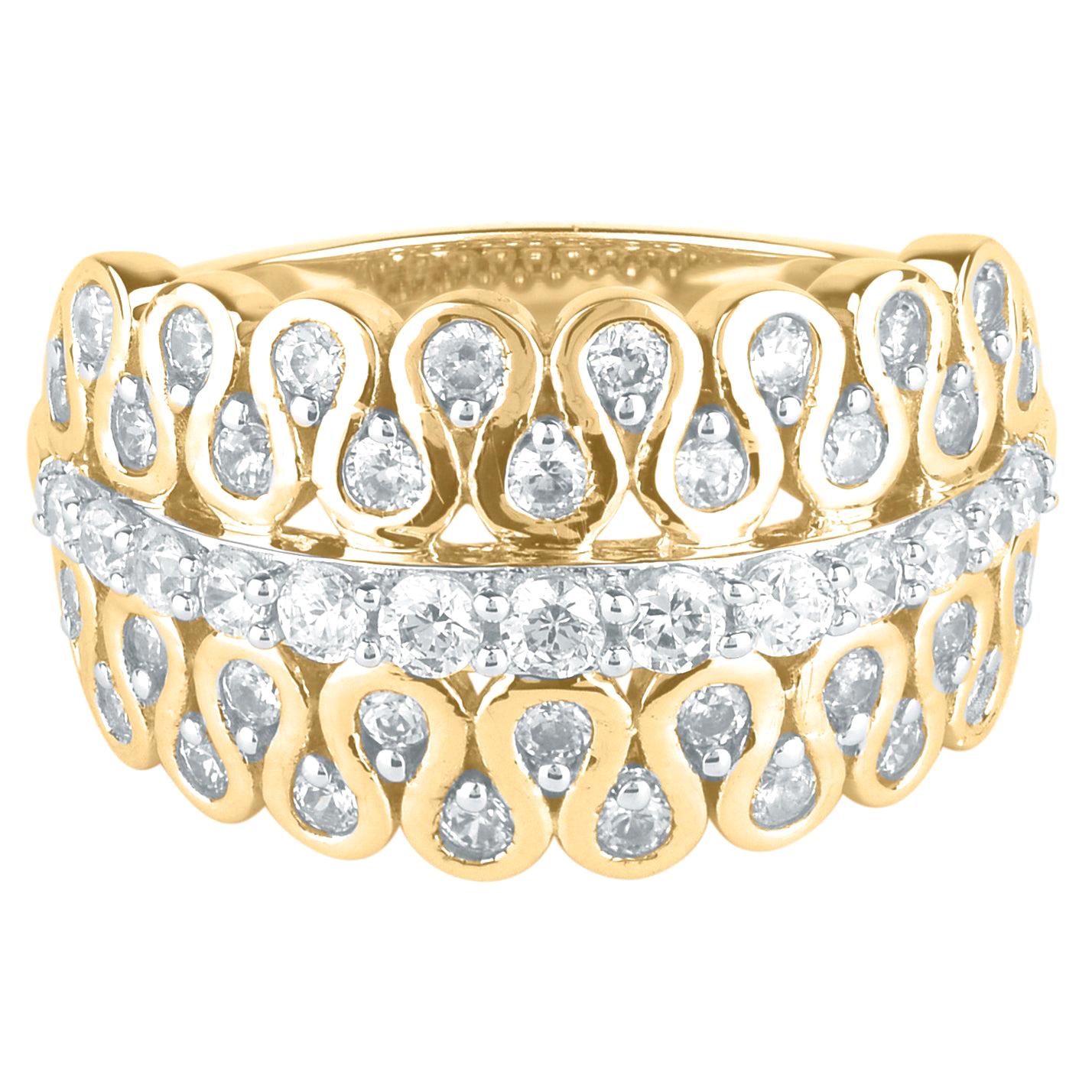 TJD Bague d'anniversaire vintage en or 14 carats avec zigzag de diamants ronds de 1,00 carat en vente