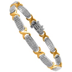 TJD 1 Carat Round Diamond 14 Karat Two Toned Gold Alternating X Diamond Bracelet