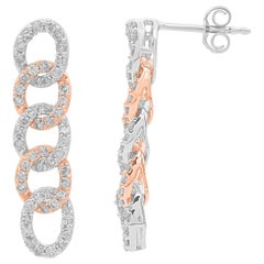 TJD Orecchini pendenti con diamante rotondo da 1 carato in oro bicolore 14 carati