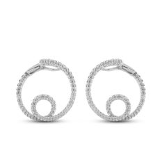 TJD 1 Carat Round Diamond 14 Karat White Gold Open Twisted Circle Stud Earrings