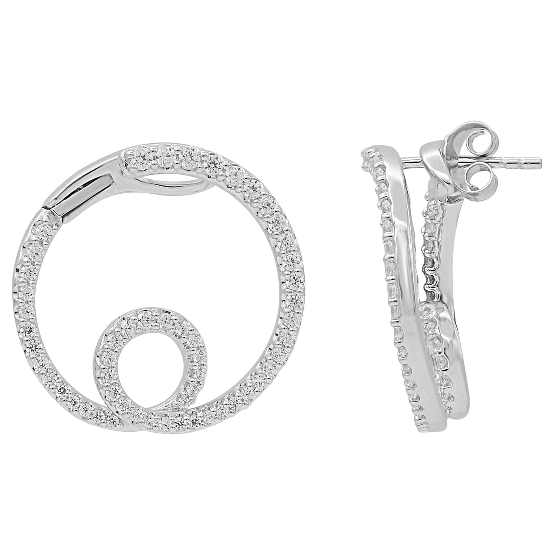 TJD Orecchini a cerchio aperto con diamante rotondo da 1 carato in oro bianco 14 carati in vendita