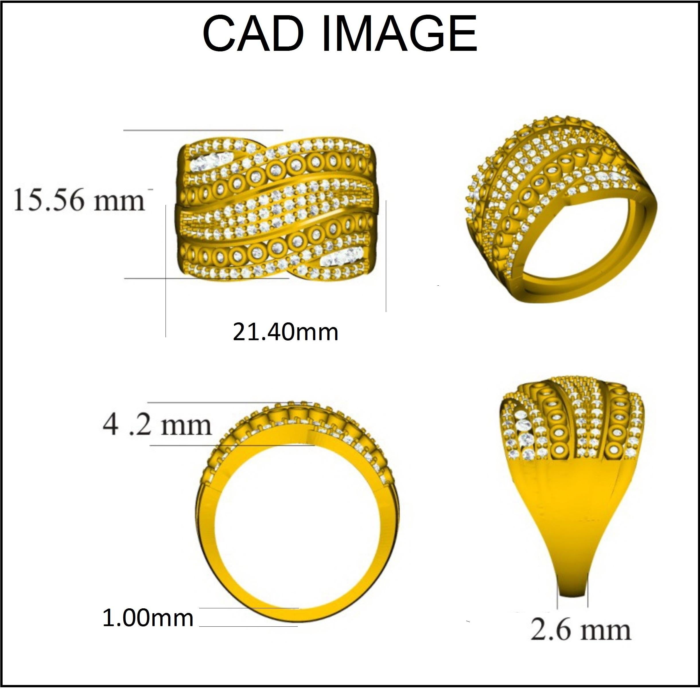 Einzigartiger kreuzförmiger Diamantring, besetzt mit 137 natürlichen Brillanten in Zacken-, Pflaster-, Lünetten- und Kanalfassung. Gefertigt aus 14 kt Gelbgold und 1,00 ct Gesamtgewicht der Diamanten H-I Farbe I2 Klarheit.