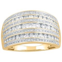 TJD 1 Carat Round Diamond 14 Karat Yellow Gold Graduated Multi-Row Wedding Band