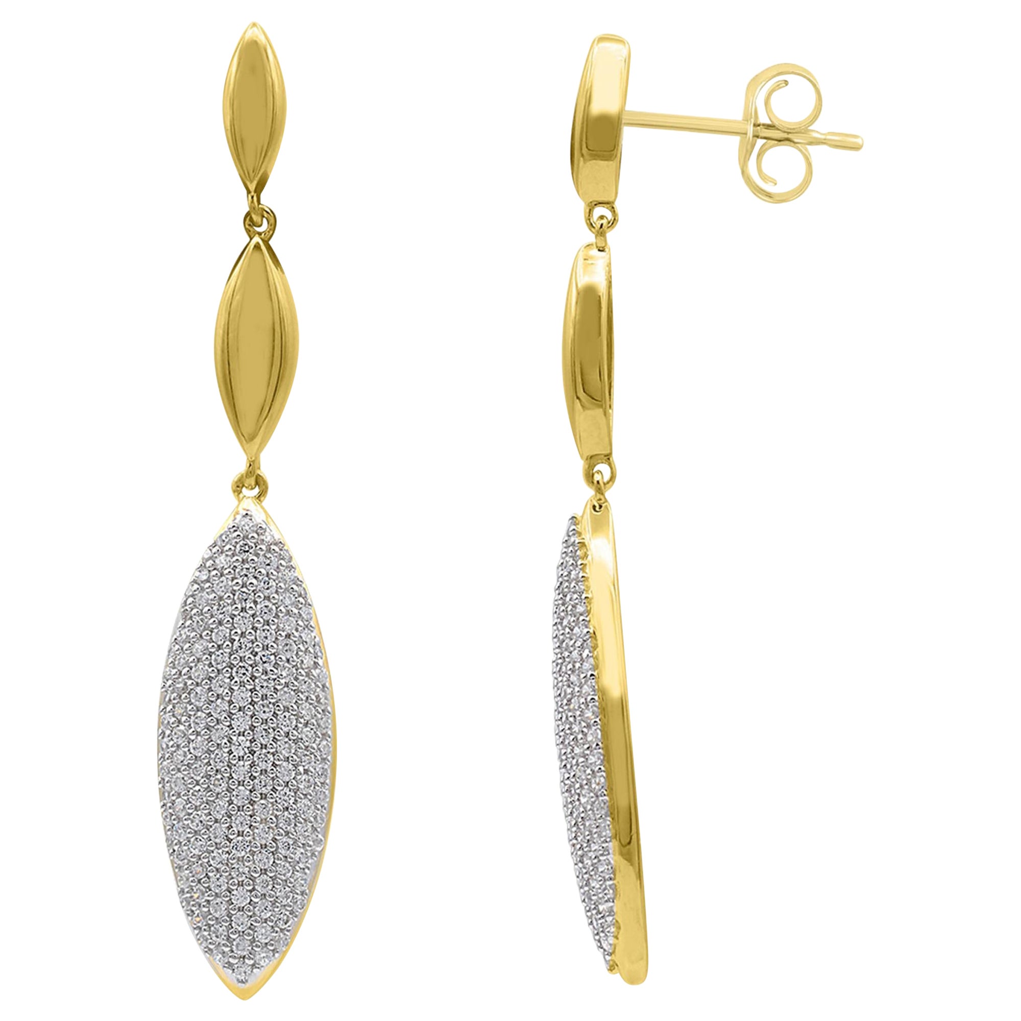 TJD 1 Karat runder Diamant 14 Karat Gelbgold Marquise-Tropfen-Designer-Ohrringe