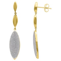 TJD 1 Carat Round Diamond 14 Karat Yellow Gold Marquise Drop Orecchini di design