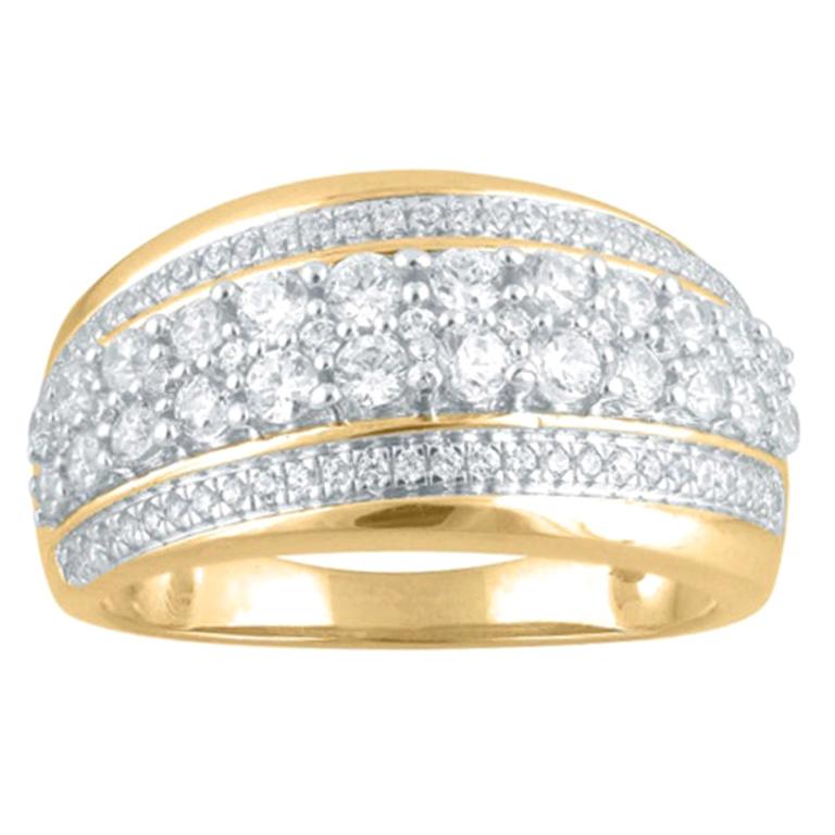 TJD 1 Carat Round Diamond 14 Karat Yellow Gold Multi Row Corssover Wedding Band