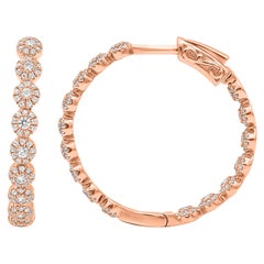 TJD 1 Carat Round Diamond 14K Rose Gold Inside-Out Diamond Hoop Huggie Earrings
