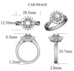 TJD 1 Carat Round Diamond 14K Rose Gold Twisted Shank Floral Halo Wedding Ring