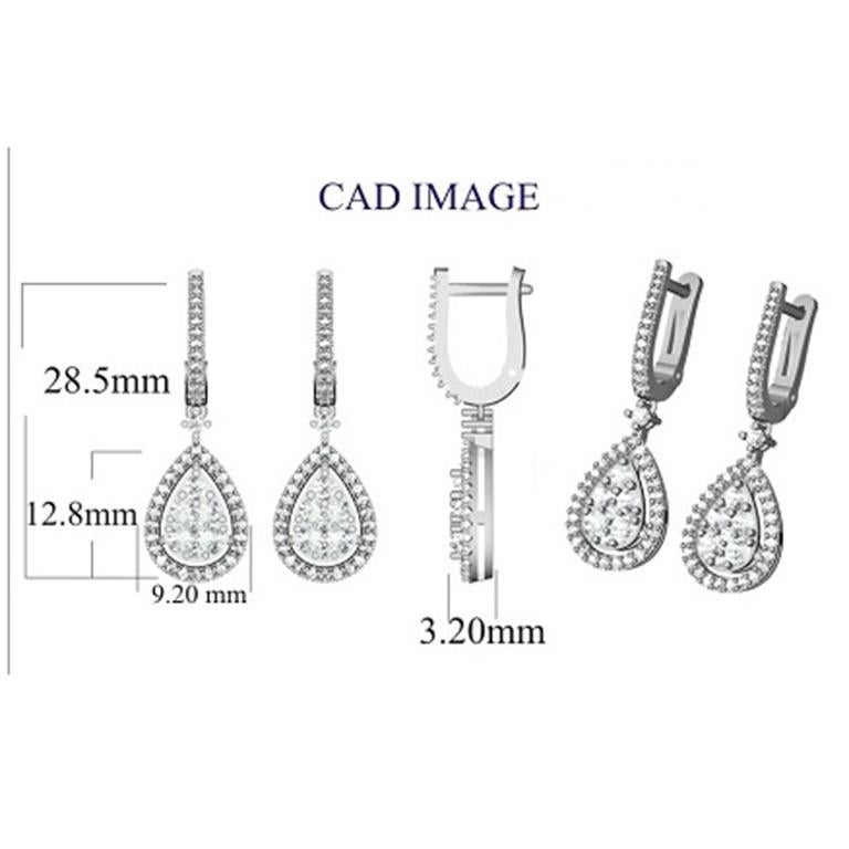 Orecchini a goccia con diamante in oro bianco 14 carati con 92 diamanti rotondi Questi orecchini con diamanti a forma di pera hanno 1,00 carati di brillanti rotondi incastonati, di colore H-I e purezza I2. Questi orecchini scintillanti si fissano