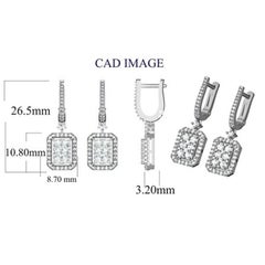 TJD 1 Karat runder Diamant 14K Weißgold Rechteckige Huggie-Ohrringe mit Tropfen Creolen