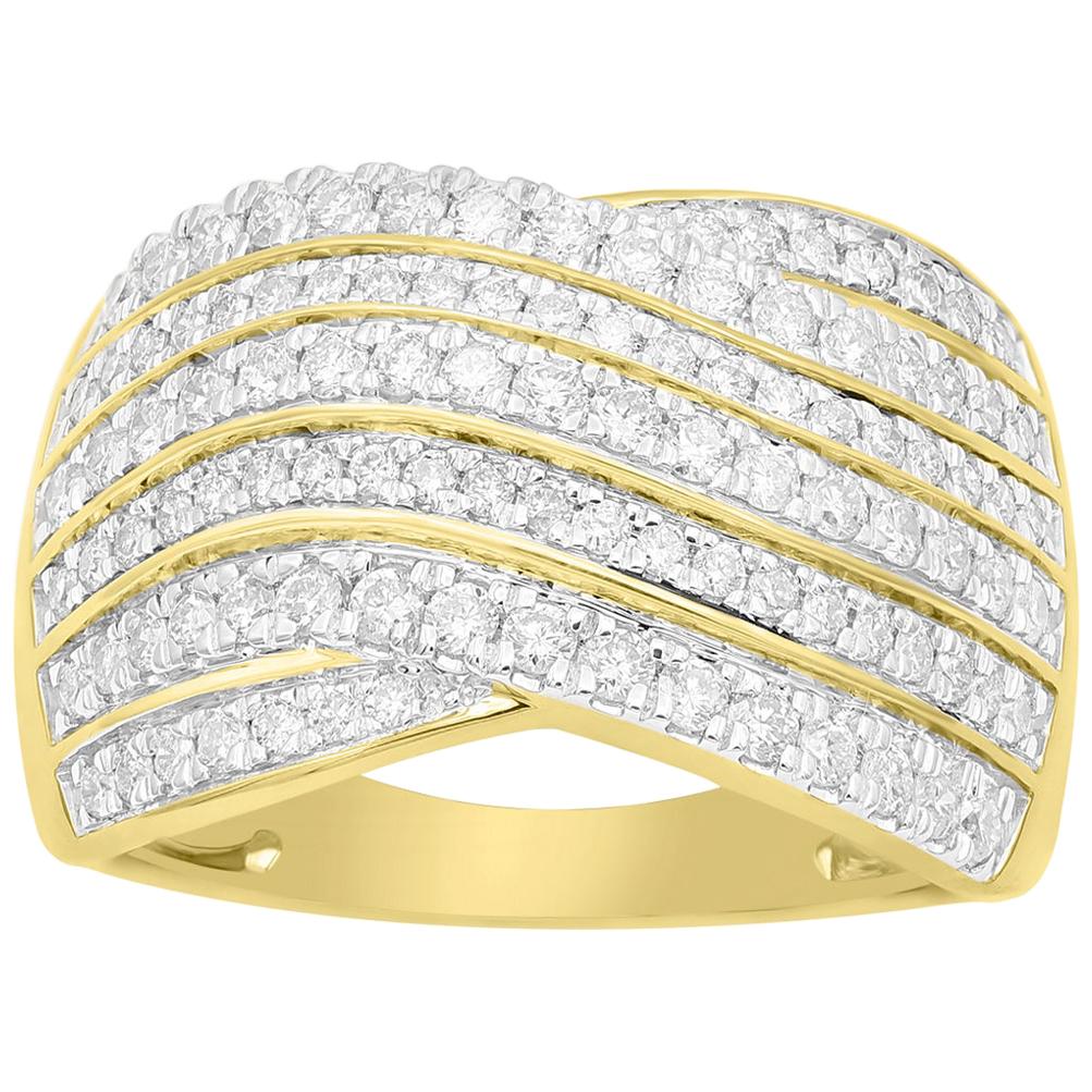 TJD 1 Carat Round Diamond 14K Yellow Gold Wavy Shaped Anniversary Wedding Band For Sale