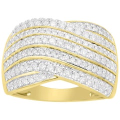 TJD 1 Carat Round Diamond 14K Yellow Gold Wavy Shaped Anniversary Wedding Band