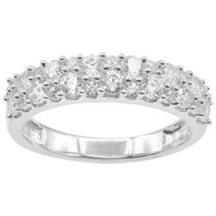TJD 1 Carat Round Diamond 14Karat White Gold Double Row Anniversary Wedding Band