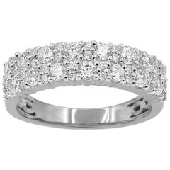 TJD 1 Carat Round Diamond Cut 14 Karat White Gold Wedding Anniversary Band Ring