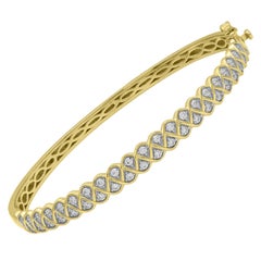 TJD 1 CT Brilliant Cut Diamond 14KT Yellow Gold Zig Zag Designer Diamond Bangle TJD 1 CT Brilliant Cut Diamond 14KT Yellow Gold Zig Zag Designer Diamond Bangle