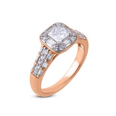 TJD 1 CT Prinzessin/Baguette & runder Diamant-Verlobungsring aus 18 Karat Roségold