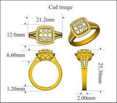 TJD 1 CT  Round Diamond 14K Yellow Gold Cluster with Split Shank Engagement Ring