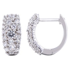 TJD 1.0 Carat 14 Karat White Gold Scattered Diamond Huggie Hoop Earrings