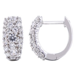 TJD 1.0 Carat 14 Karat White Gold Scattered Diamond Huggie Hoop Earrings