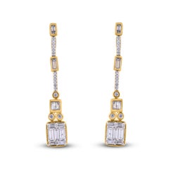 TJD 1.0 Carat 14 Karat Yellow Gold Baguette & Round Diamond Fancy Earrings