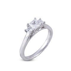 TJD 1.0 Carat 18 Karat White Gold Classic 3 Stone Princess Cut Engagement Ring