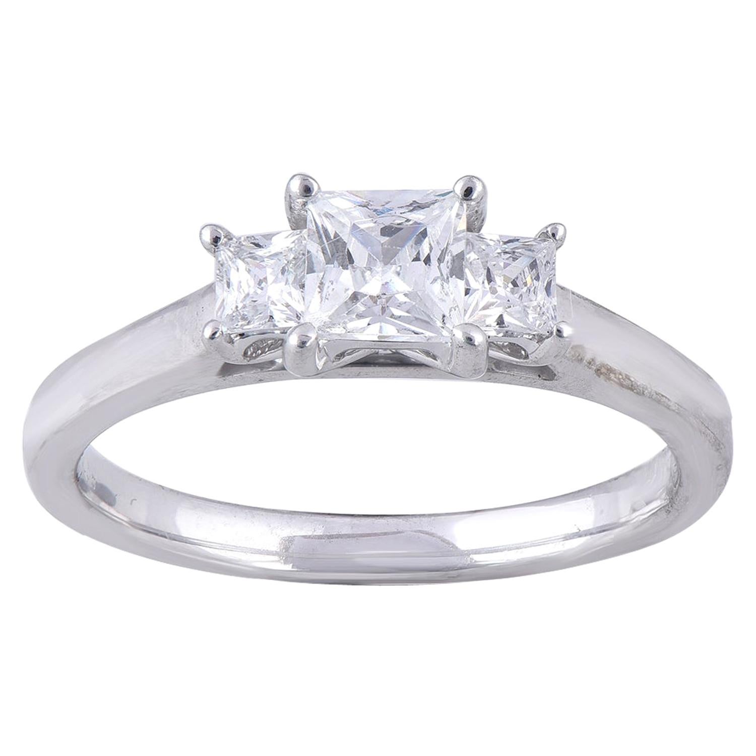 TJD 1,0 Karat 18 Karat Weißgold Classic 3 Stein Princess Cut Verlobungsring