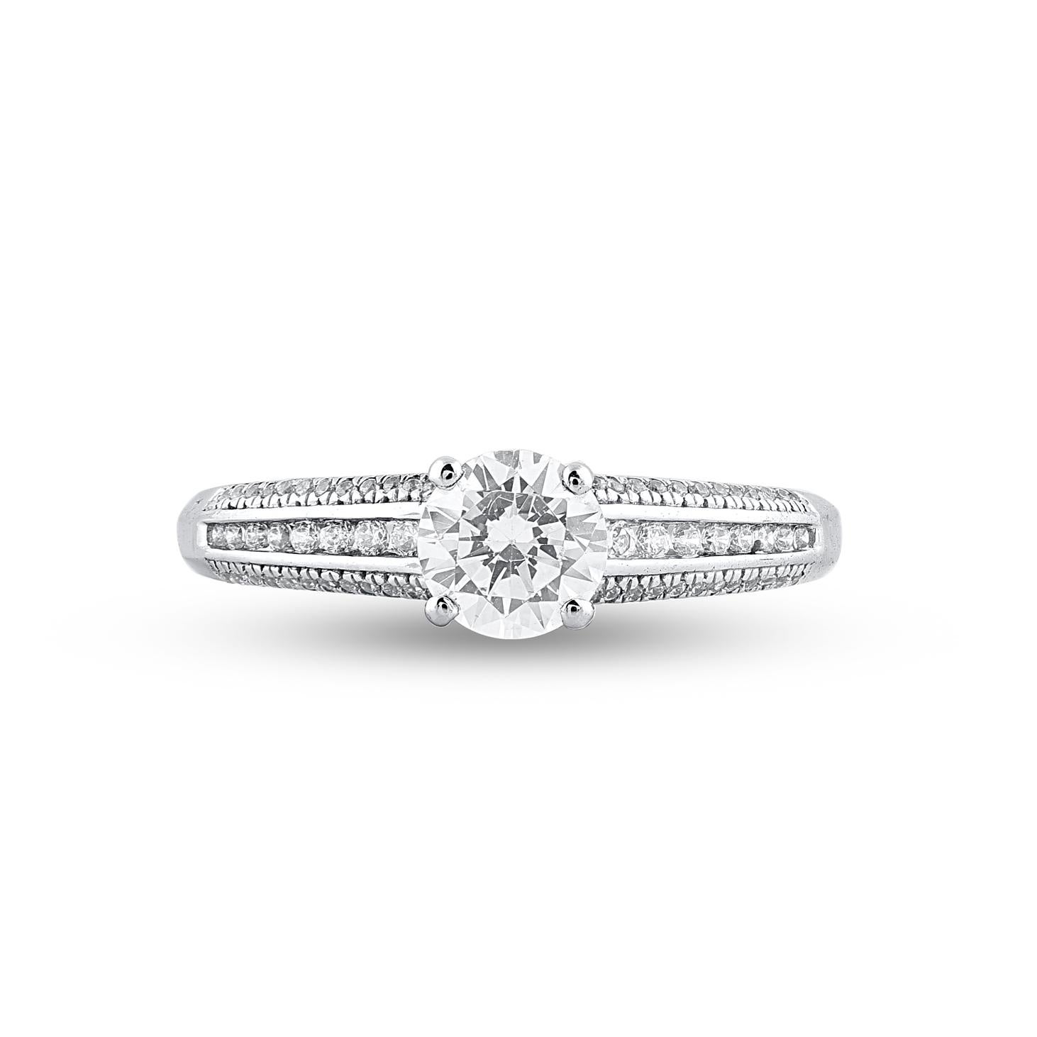 Contemporary TJD 1.0 Carat 18 Karat White Gold Round Diamond Engagement Bridal Ring For Sale