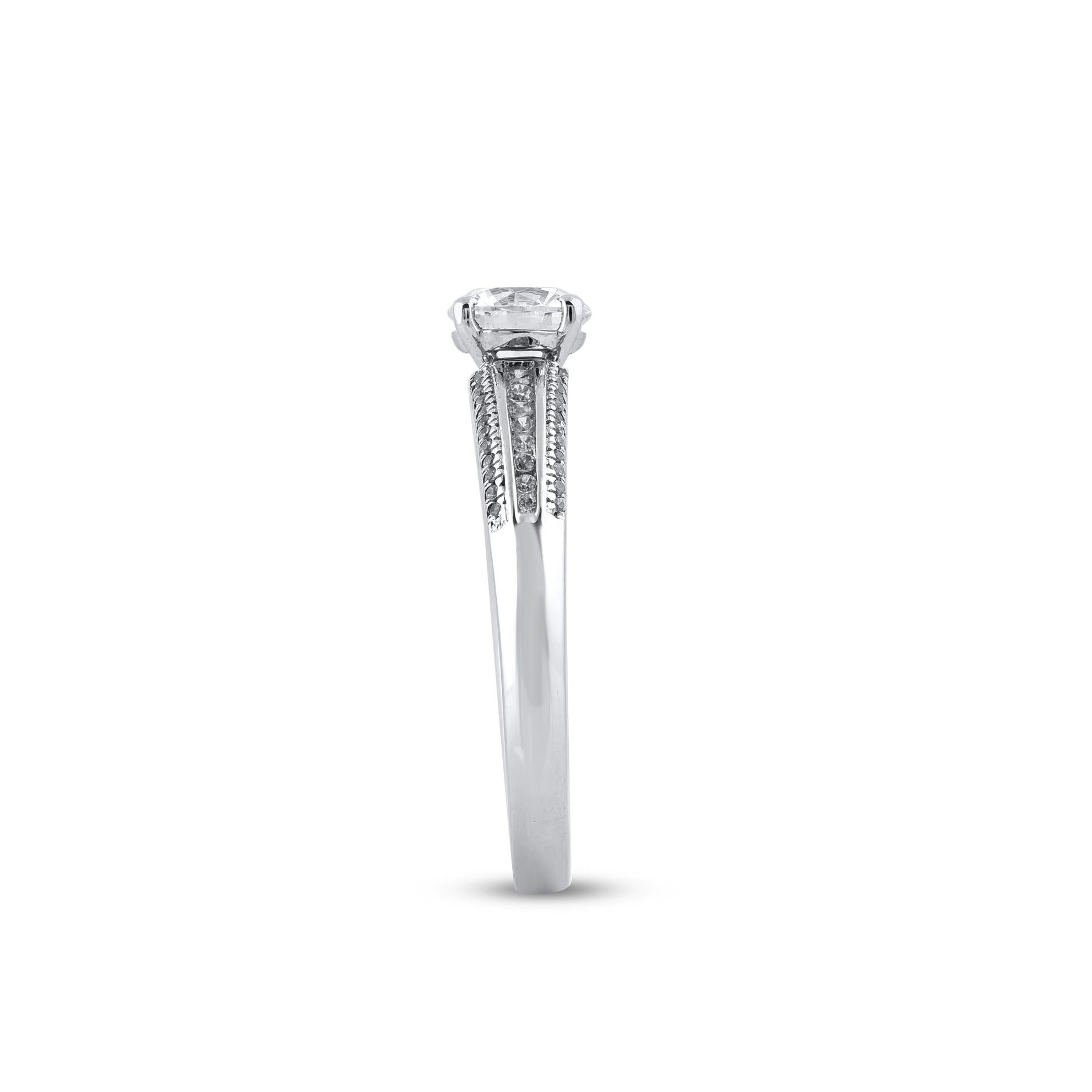 Round Cut TJD 1.0 Carat 18 Karat White Gold Round Diamond Engagement Bridal Ring For Sale