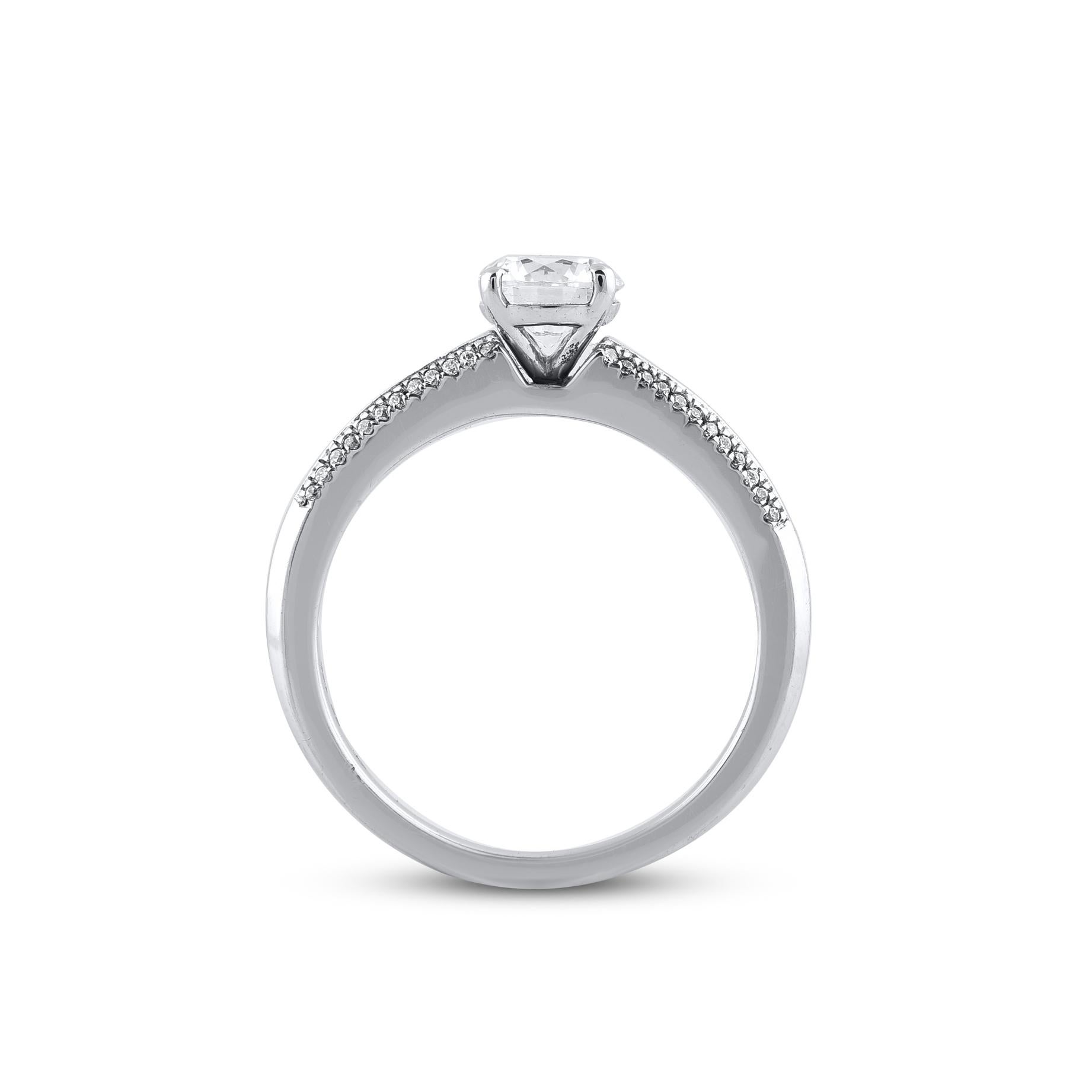 TJD 1.0 Carat 18 Karat White Gold Round Diamond Engagement Bridal Ring In New Condition For Sale In New York, NY