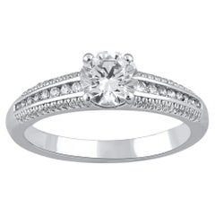 TJD 1.0 Carat 18 Karat White Gold Round Diamond Engagement Bridal Ring