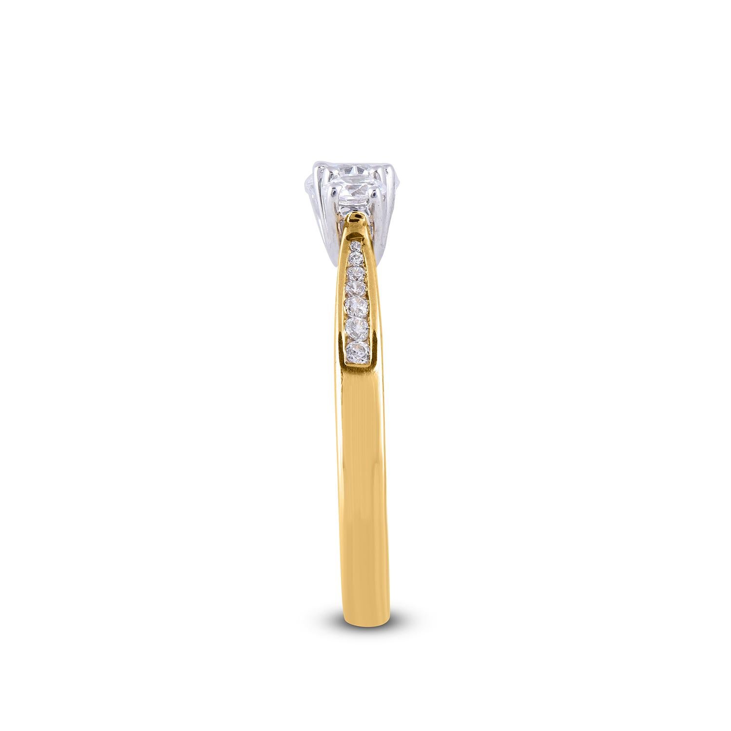 Taglio rotondo TJD Anello di fidanzamento classico a tre pietre con diamante da 1,0 carati in oro giallo 18 carati A. Stone in vendita