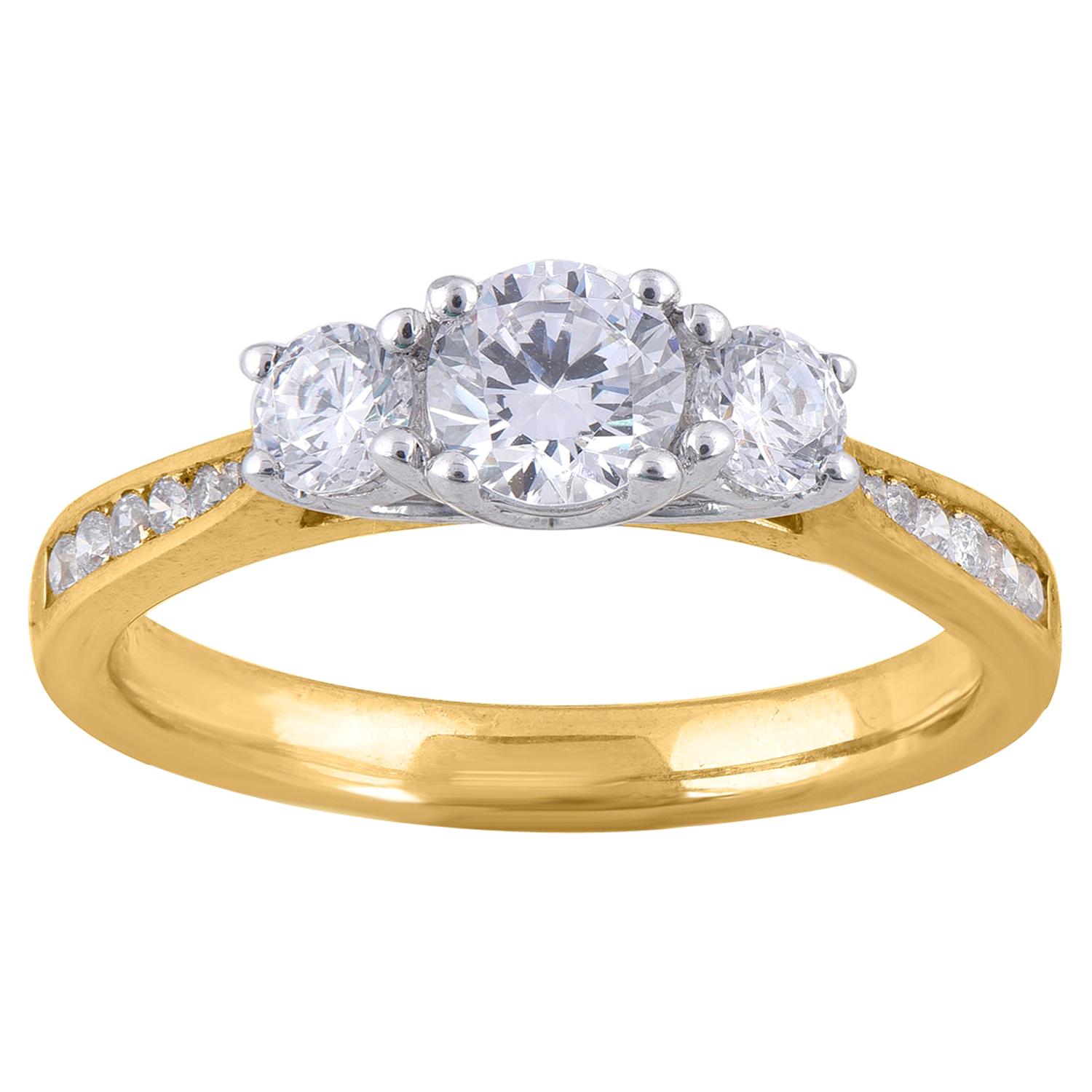 TJD 1.0 Carat 18 Karat Yellow Gold Diamond Classic 3 Stone Engagement Ring