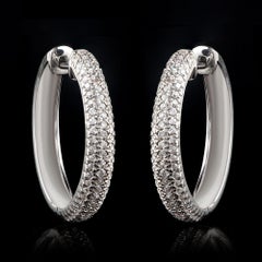 TJD 1.0 Carat 3- Row Diamond 18 Karat White Gold Classic Hoop Earrings