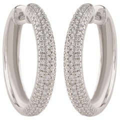 TJD 1.0 Carat 3- Row Diamond 18 Karat White Gold Classic Hoop Earrings