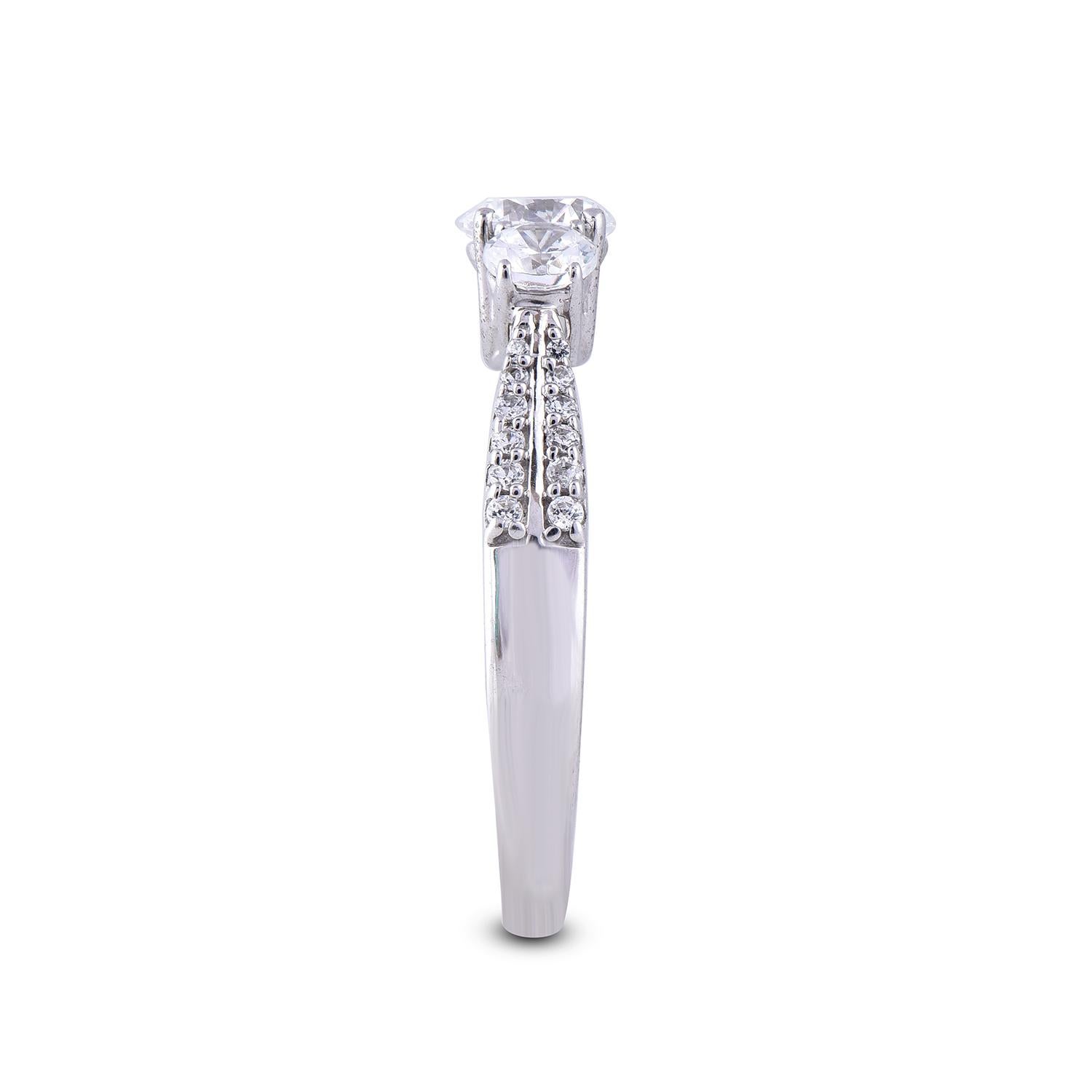 Taille ronde TJD Bague de fiançailles de mariage en or blanc 18 carats avec 3 pierres de 1,0 carat en vente