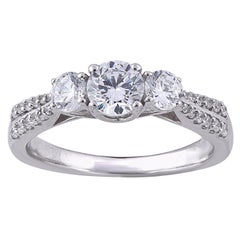 TJD 1.0 Carat 3 Stone Diamond 18 Karat White Gold Engagement Bridal Ring