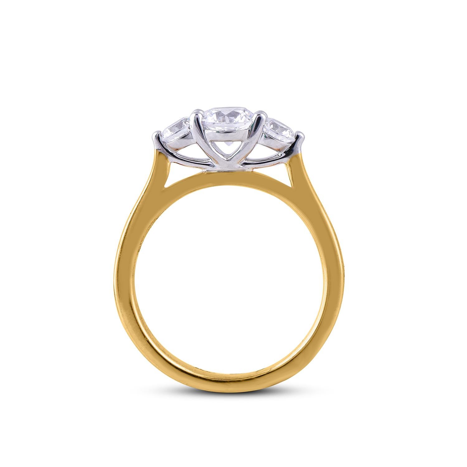 TJD Bague de fiançailles en or jaune 18 carats avec 3 diamants ronds de 1,0 carat Neuf - En vente à New York, NY