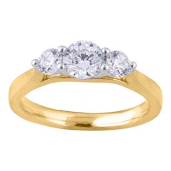 TJD 1.0 Carat 3 Stone Round Diamond 18 Karat Yellow Gold Engagement Ring