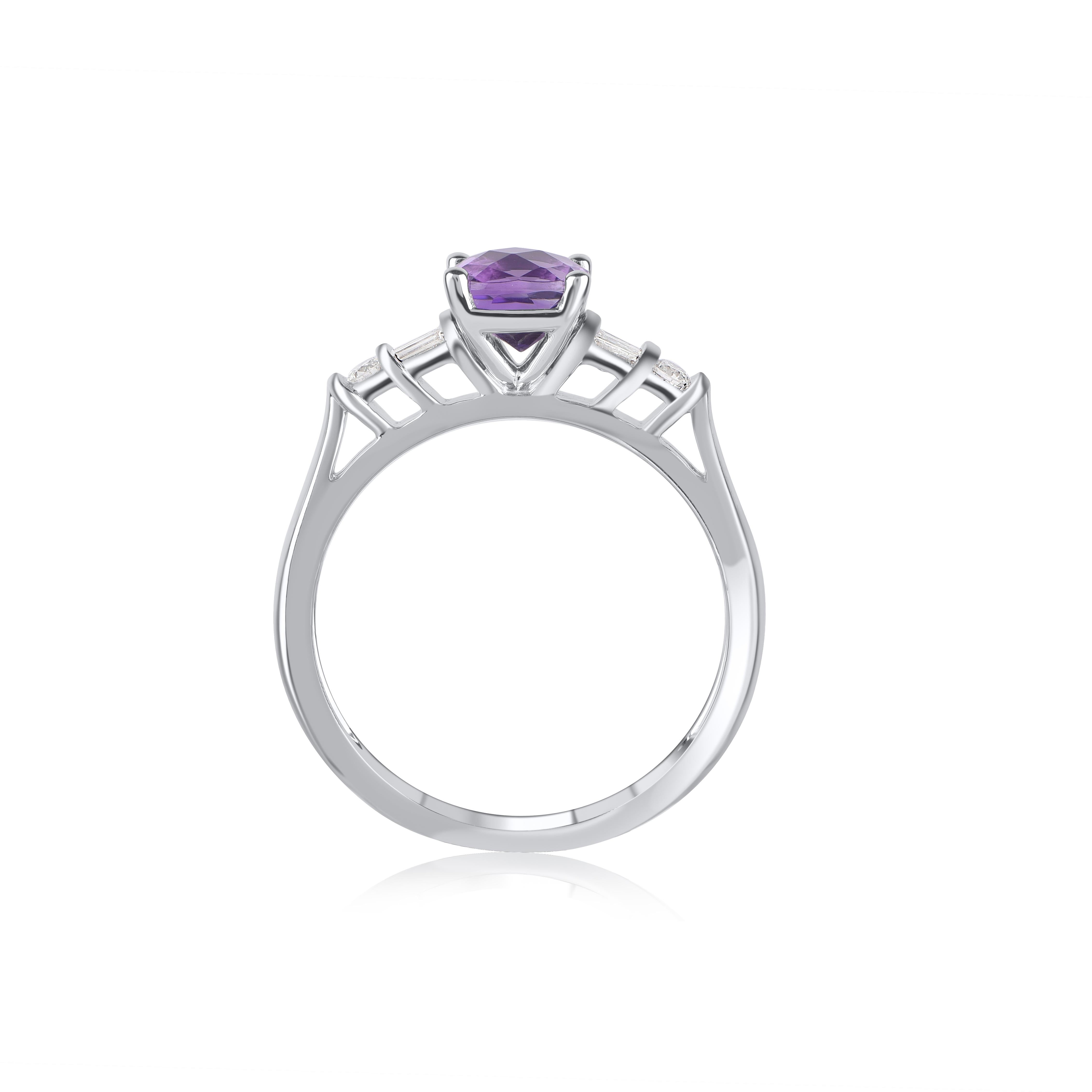 TJD Anillo de aniversario solitario de oro blanco de 14 quilates con amatista y diamante de 1,0 quilates Corte cojín en venta