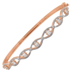TJD 1.0 Carat Baguette and Round Diamond 14 Karat Rose Gold Designer Bangle