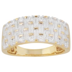 TJD 1.0 Carat Baguette and Round Diamond 14 Karat Yellow Gold Wide Band Ring
